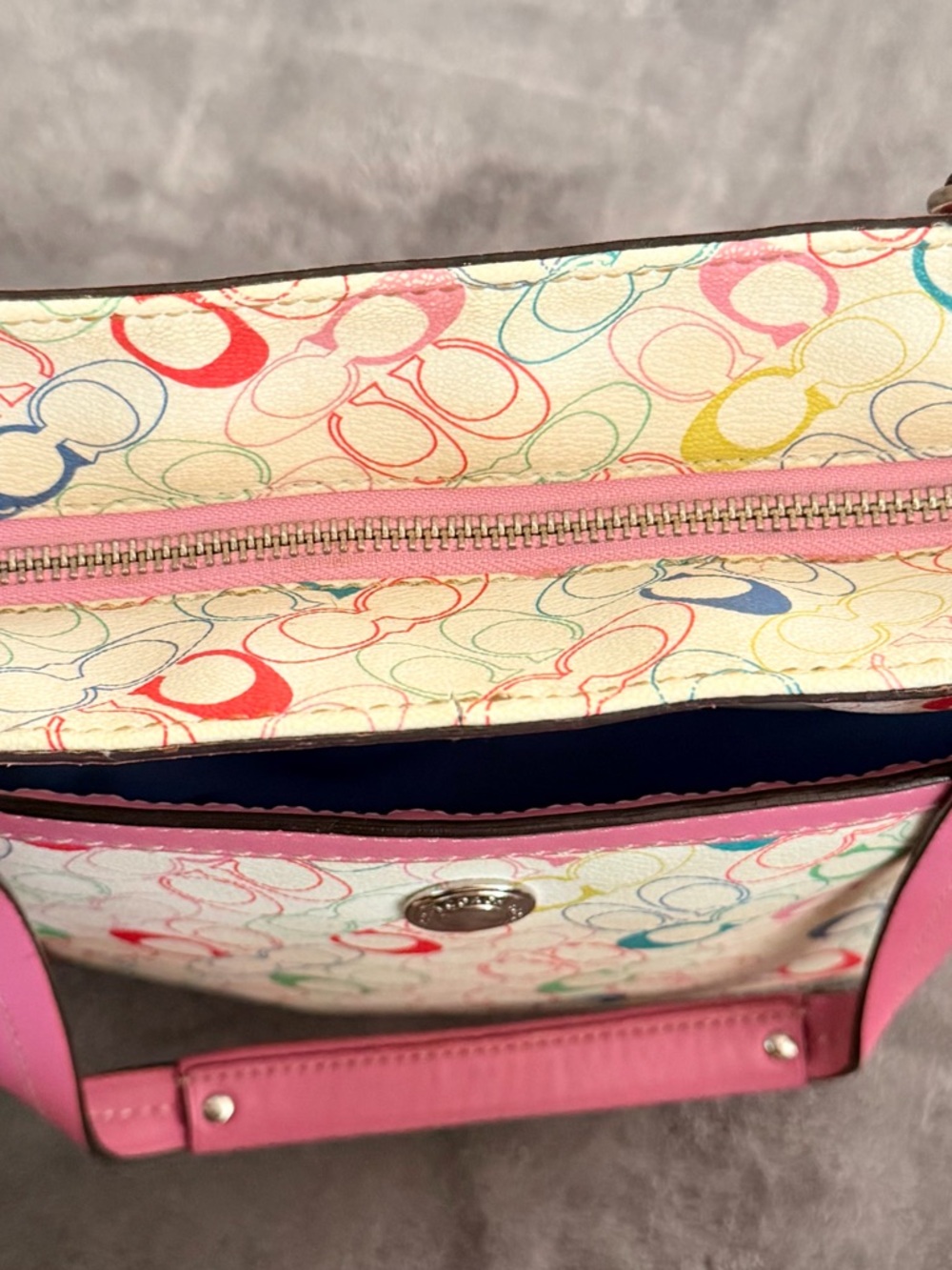 Coach Multicolor Signature Canvas Tote with Pink Trim - Picture 9 of 9